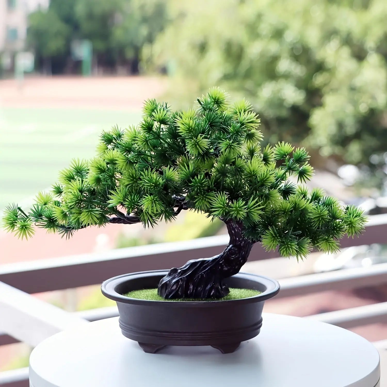 Zenari Bonsai Tree Decor – Artificial Pine Bonsai Tree Black Pot Japanese Zen Style Home Office