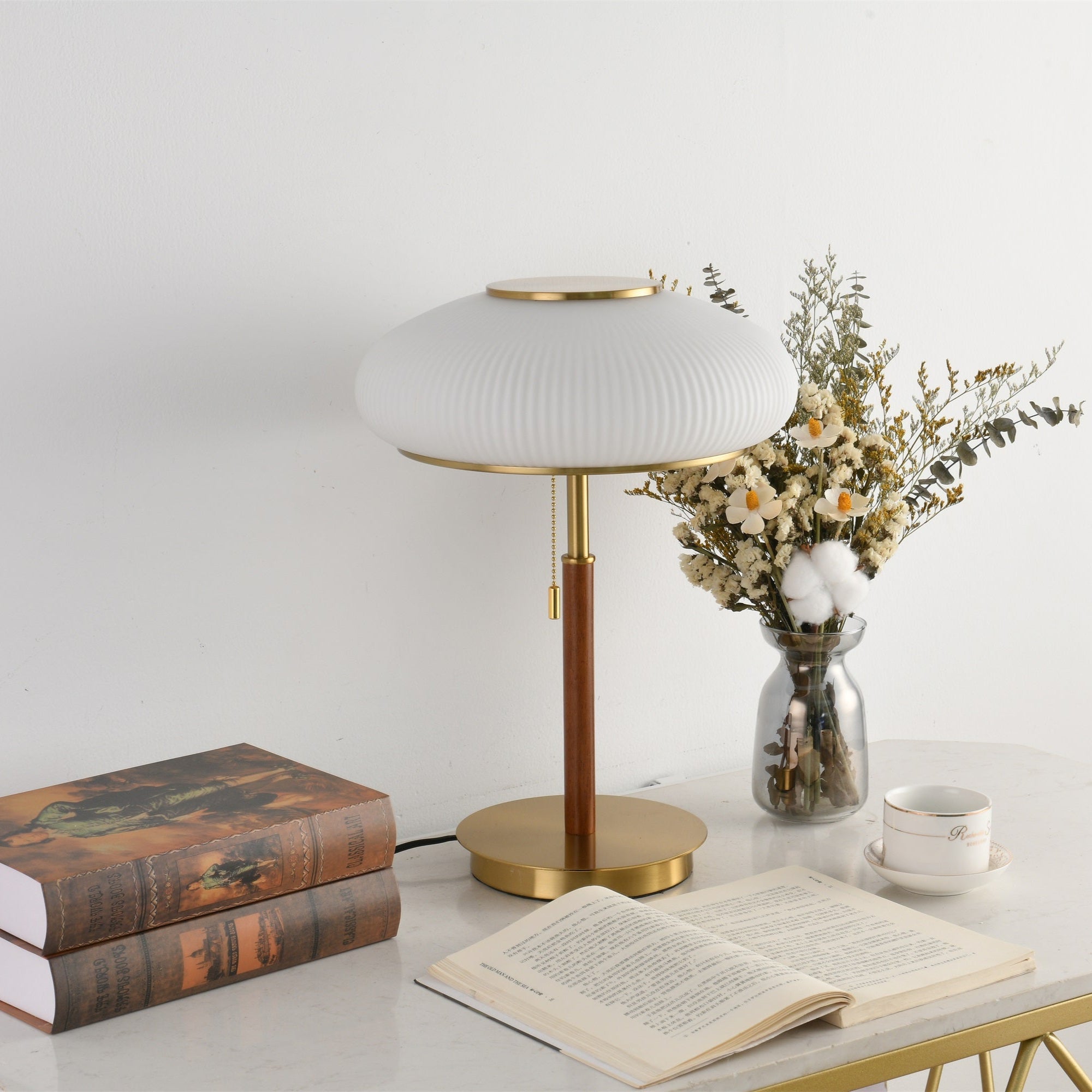 Solstice Ribbed Glass Table Lamp – Modern Brass Accent Bedside Light