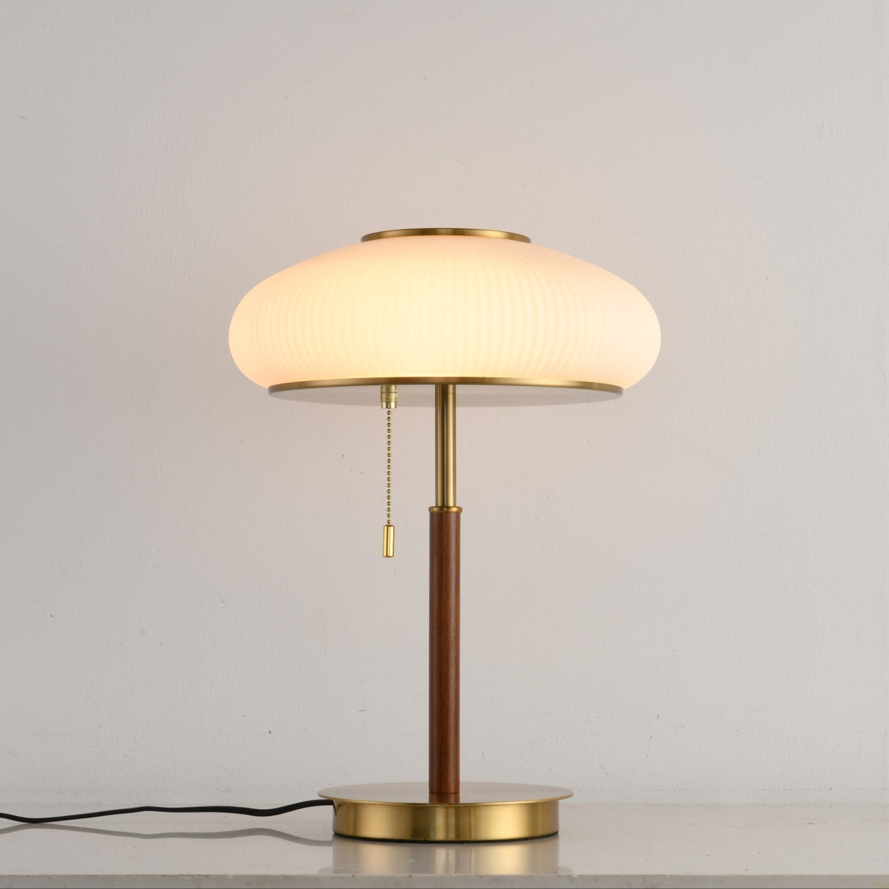 Solstice Ribbed Glass Table Lamp – Modern Brass Accent Bedside Light