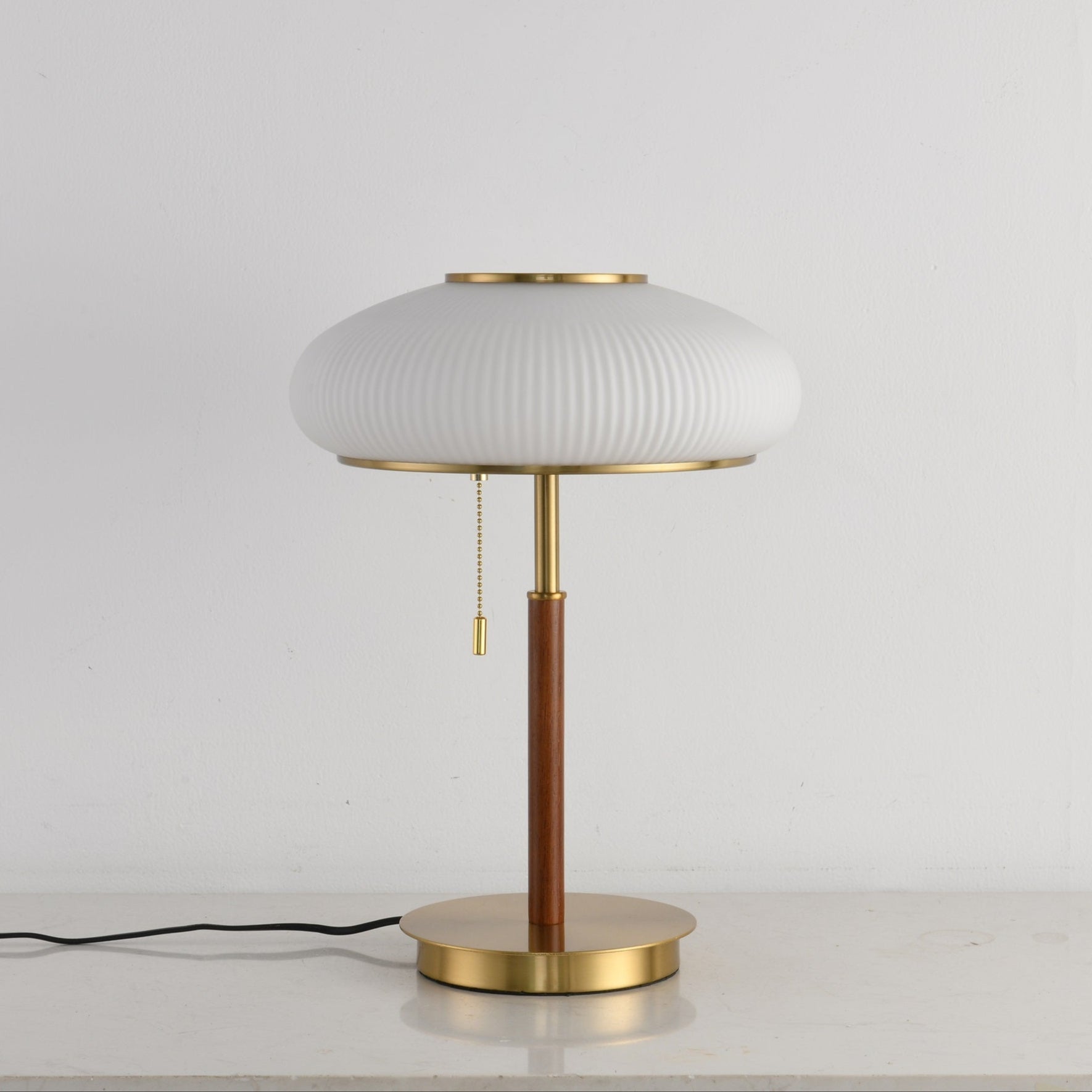 Solstice Ribbed Glass Table Lamp – Modern Brass Accent Bedside Light