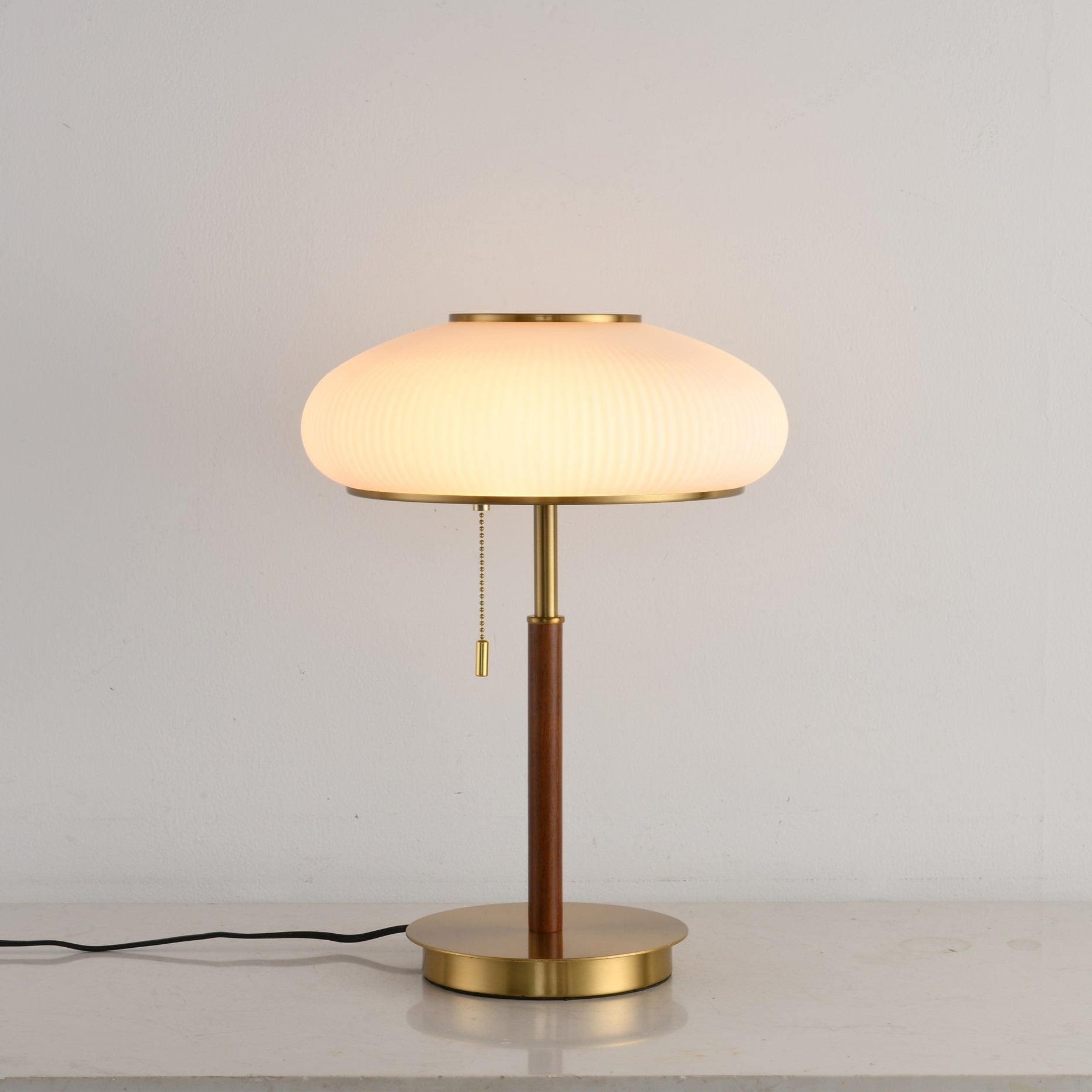 Solstice Ribbed Glass Table Lamp – Modern Brass Accent Bedside Light