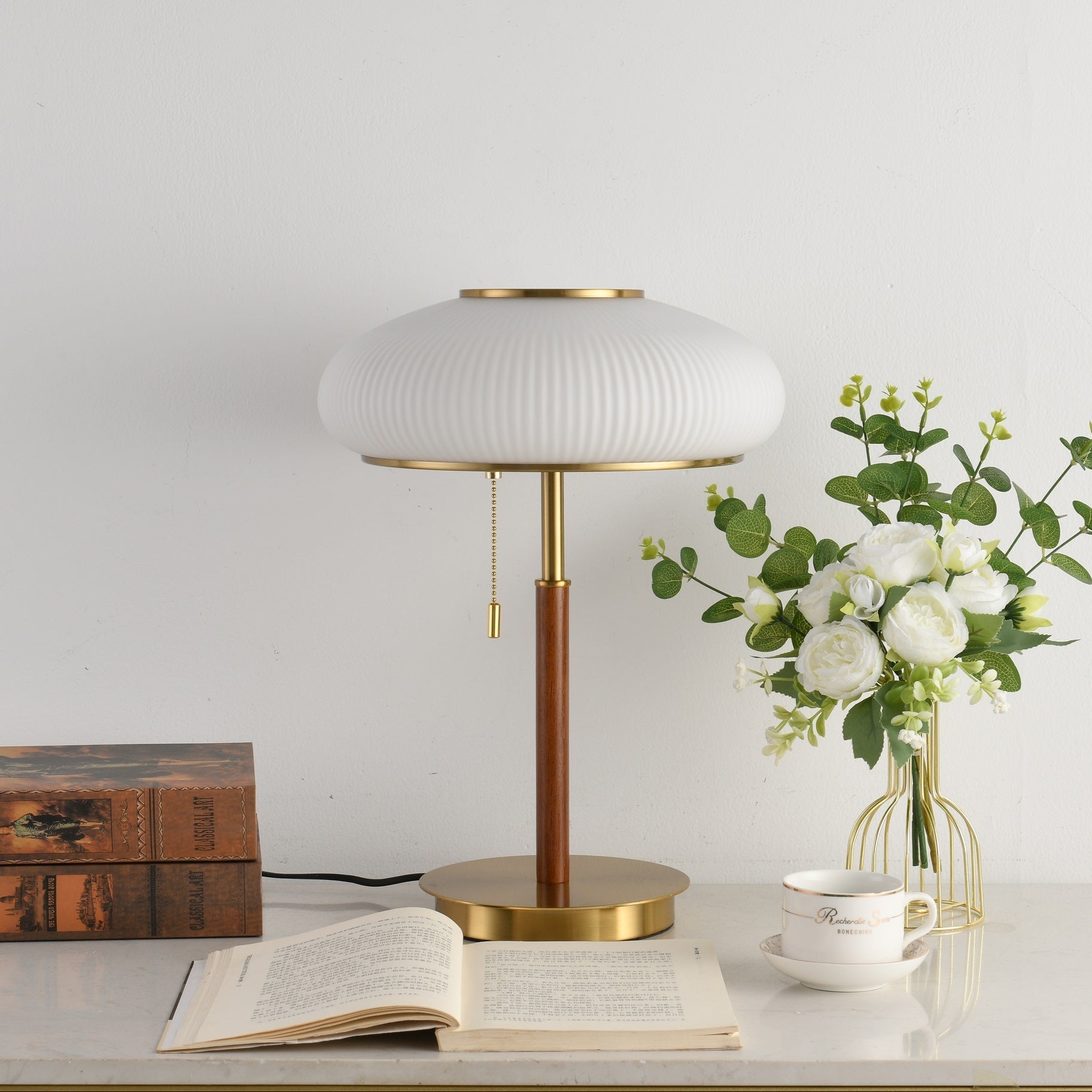Solstice Ribbed Glass Table Lamp – Modern Brass Accent Bedside Light