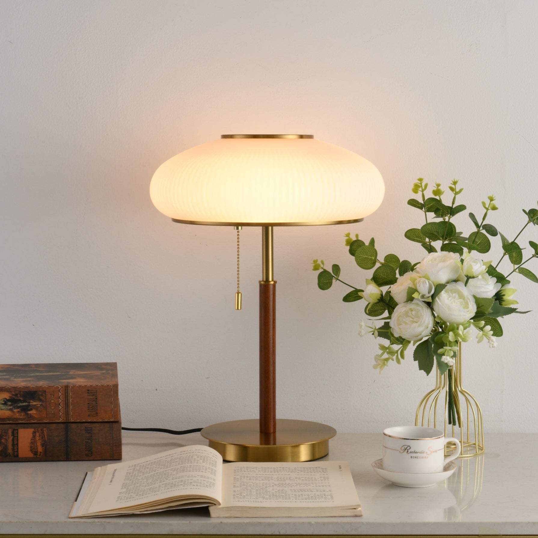 Solstice Ribbed Glass Table Lamp – Modern Brass Accent Bedside Light