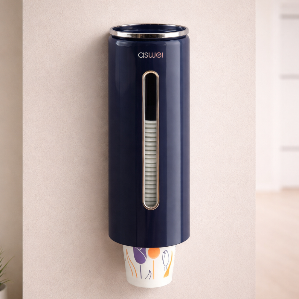Cylstor Cup Dispenser Wall Mount – Automatic Holder Organizer Bathroom Kitchen Disposable Paper Cups Storage