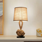 Rope Knot Table Lamp – Rustic Fabric Shade Coastal Accent Light