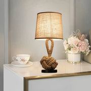 Rope Knot Table Lamp – Rustic Fabric Shade Coastal Accent Light