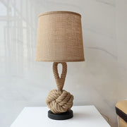 Rope Knot Table Lamp – Rustic Fabric Shade Coastal Accent Light