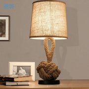 Rope Knot Table Lamp – Rustic Fabric Shade Coastal Accent Light