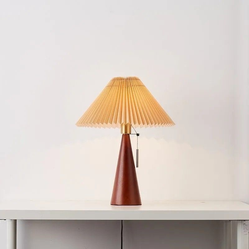 Walnut Cone Pleated Shade Table Lamp – Modern Warm Ambient Light