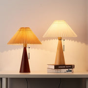 Walnut Cone Pleated Shade Table Lamp – Modern Warm Ambient Light
