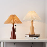 Walnut Cone Pleated Shade Table Lamp – Modern Warm Ambient Light