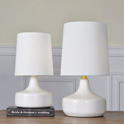 Ceramic Base Linen Shade Table Lamp – Modern Neutral Bedside Light