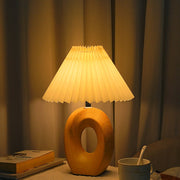 Wood Ring Pleated Shade Table Lamp – Warm Ambient Bedside Light