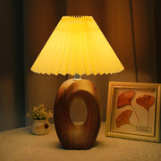 Wood Ring Pleated Shade Table Lamp – Warm Ambient Bedside Light