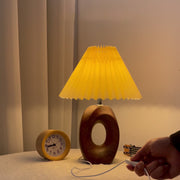Wood Ring Pleated Shade Table Lamp – Warm Ambient Bedside Light