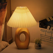 Wood Ring Pleated Shade Table Lamp – Warm Ambient Bedside Light