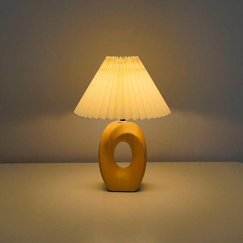 Wood Ring Pleated Shade Table Lamp – Warm Ambient Bedside Light