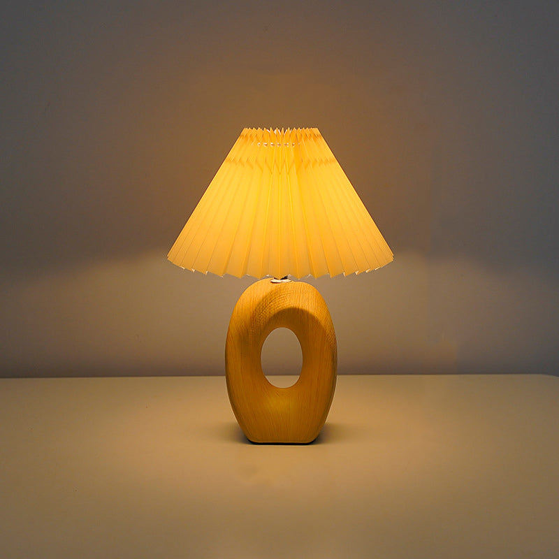 Wood Ring Pleated Shade Table Lamp – Warm Ambient Bedside Light