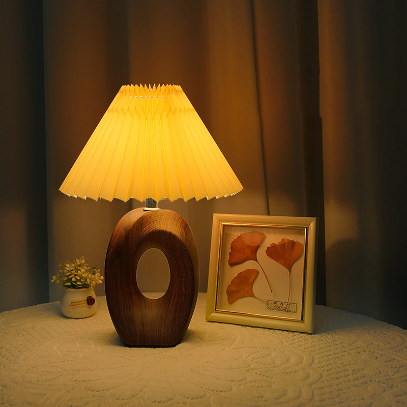 Wood Ring Pleated Shade Table Lamp – Warm Ambient Bedside Light