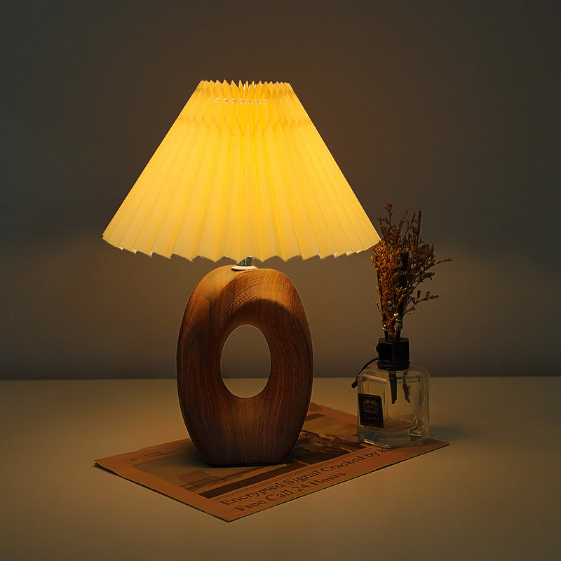 Wood Ring Pleated Shade Table Lamp – Warm Ambient Bedside Light