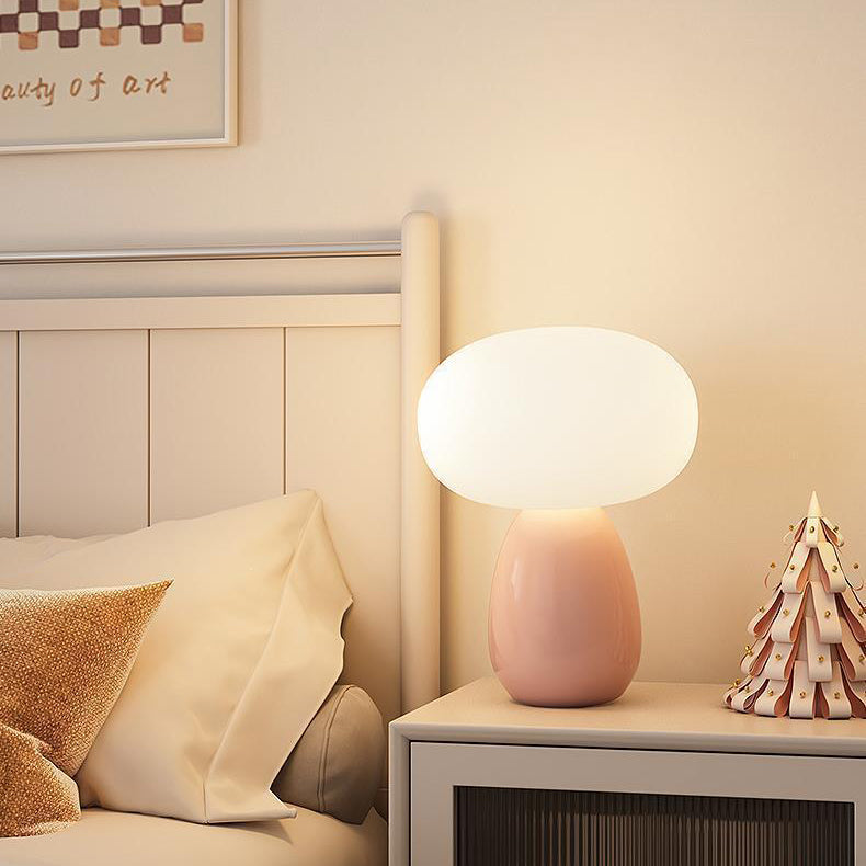 Glossy Ceramic Dome Table Lamp – Soft Warm Glow for Bedroom or Living Room
