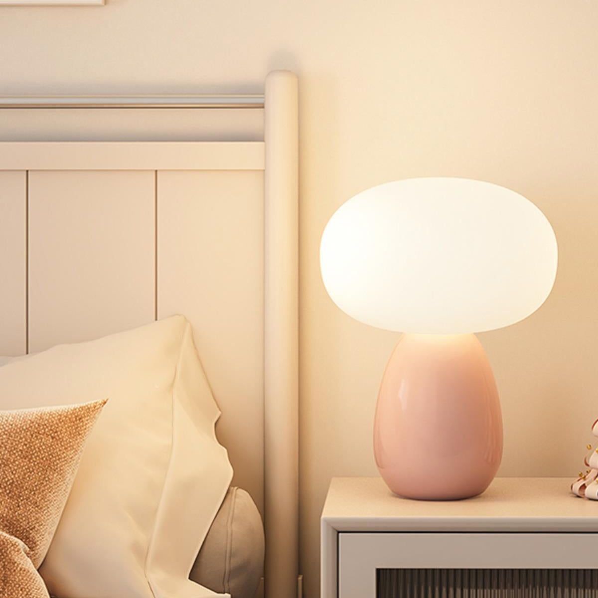 Glossy Ceramic Dome Table Lamp – Soft Warm Glow for Bedroom or Living Room