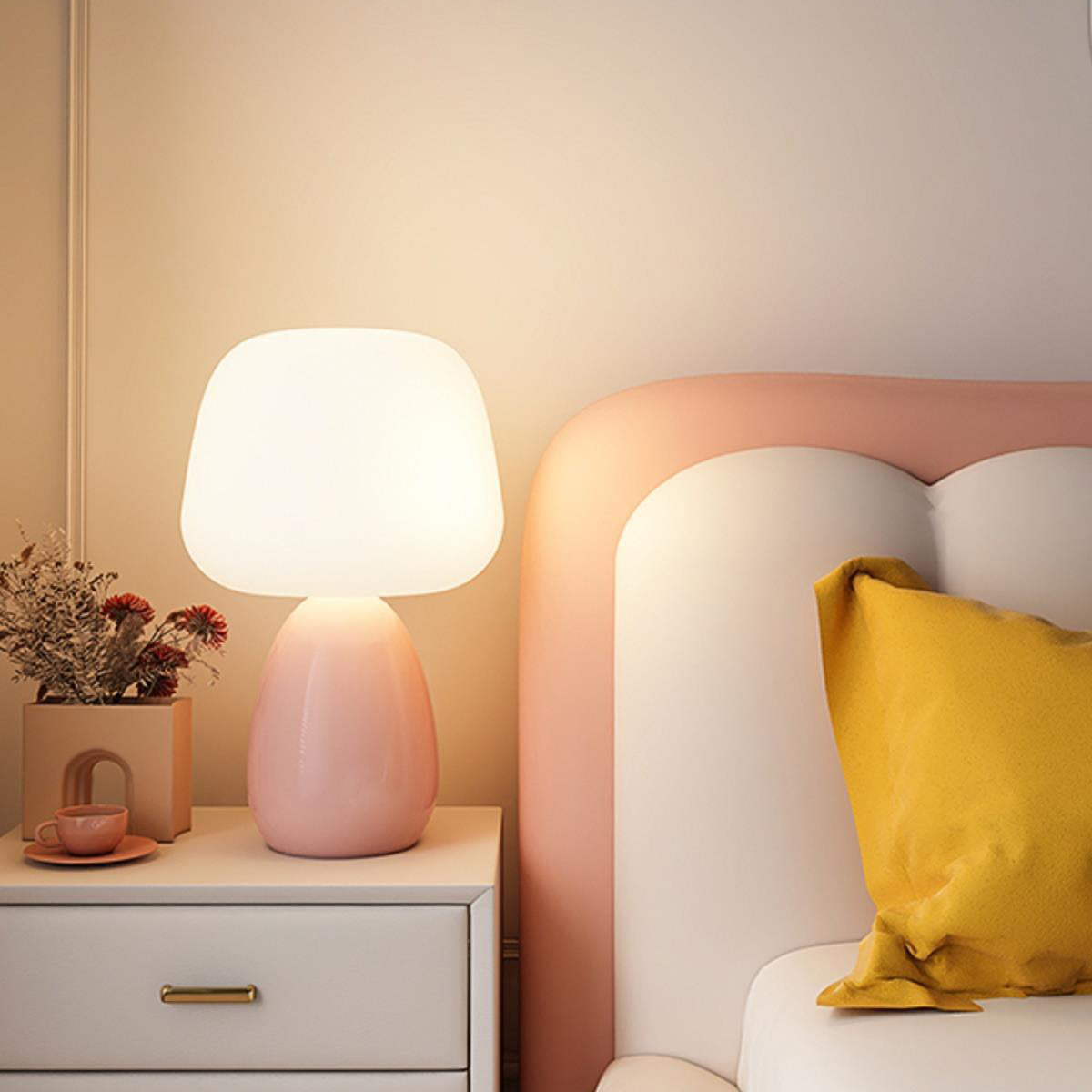 Glossy Ceramic Dome Table Lamp – Soft Warm Glow for Bedroom or Living Room