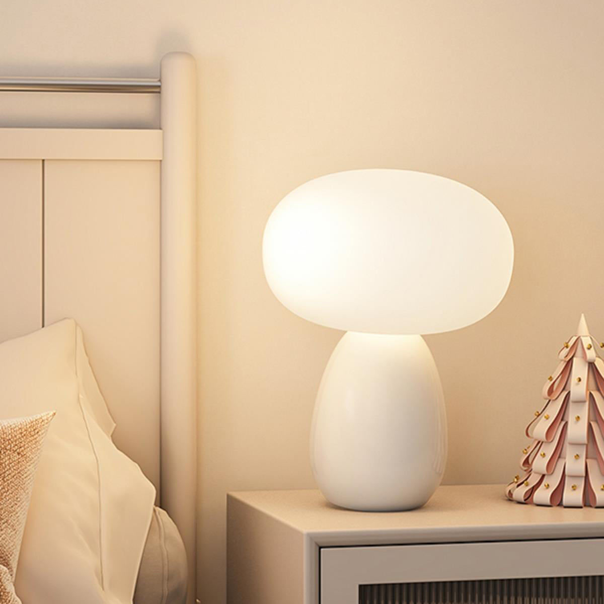 Glossy Ceramic Dome Table Lamp – Soft Warm Glow for Bedroom or Living Room