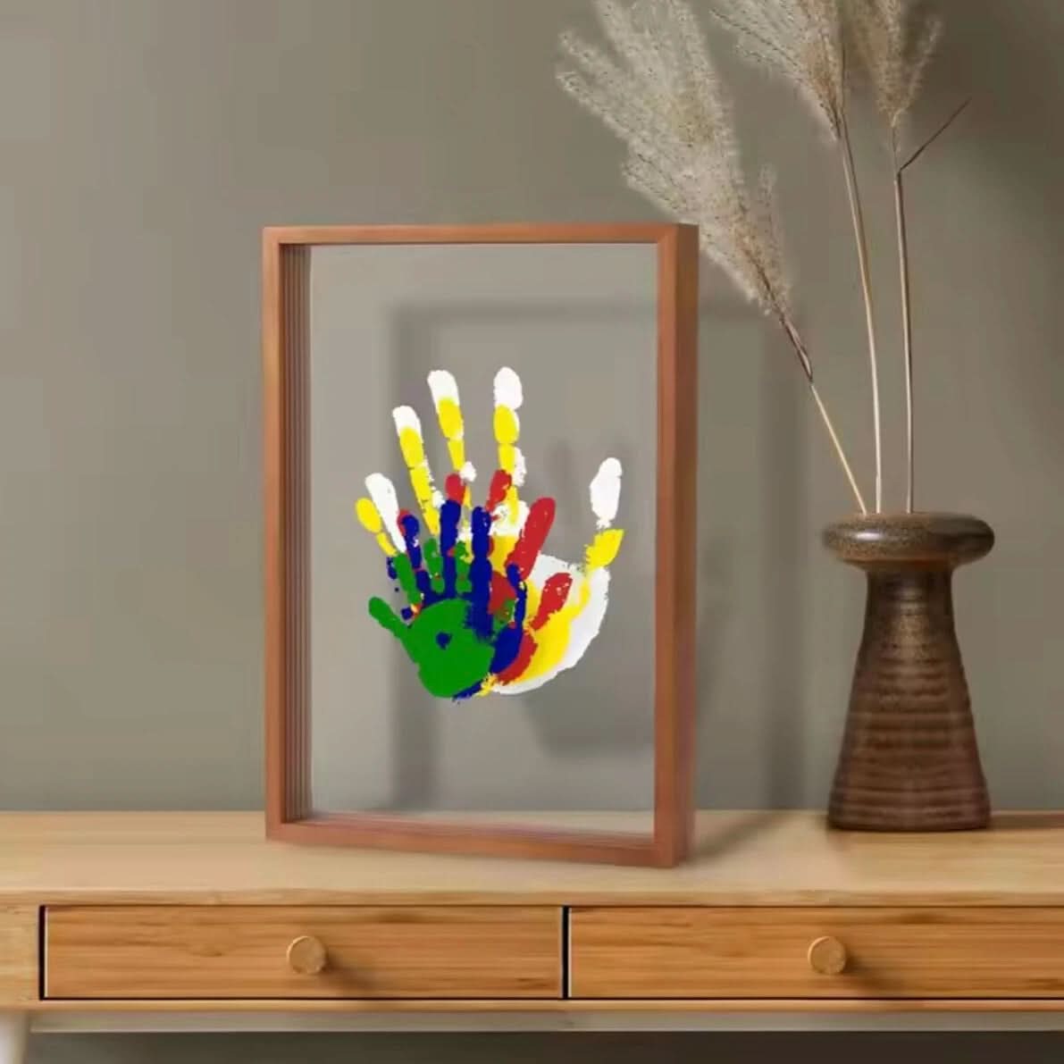 Memento Shadow Box Frame – Wood Baby Handprint Footprint Keepsake Display Nursery Decor