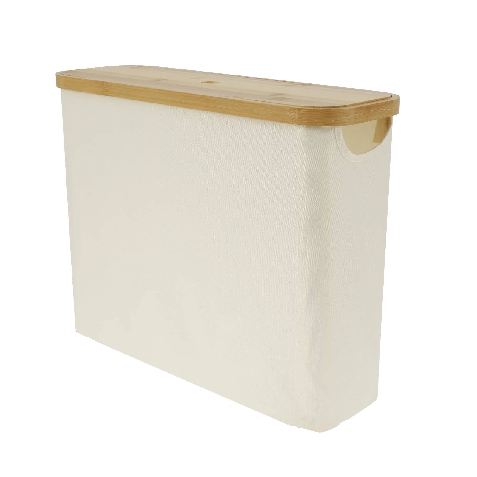 Norvik Bamboo Storage Basket – Lidded Fabric Organizer Bathroom Laundry Bin Slim Space Saving Design