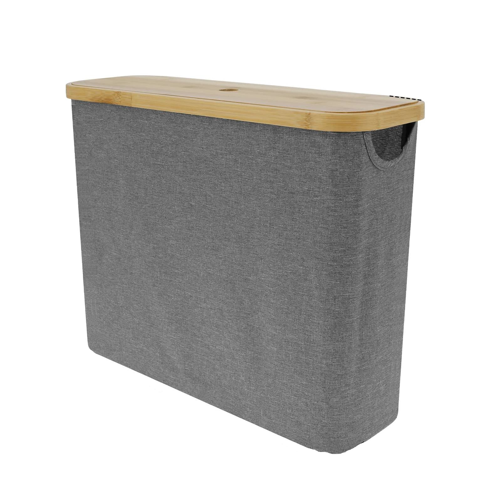 Norvik Bamboo Storage Basket – Lidded Fabric Organizer Bathroom Laundry Bin Slim Space Saving Design
