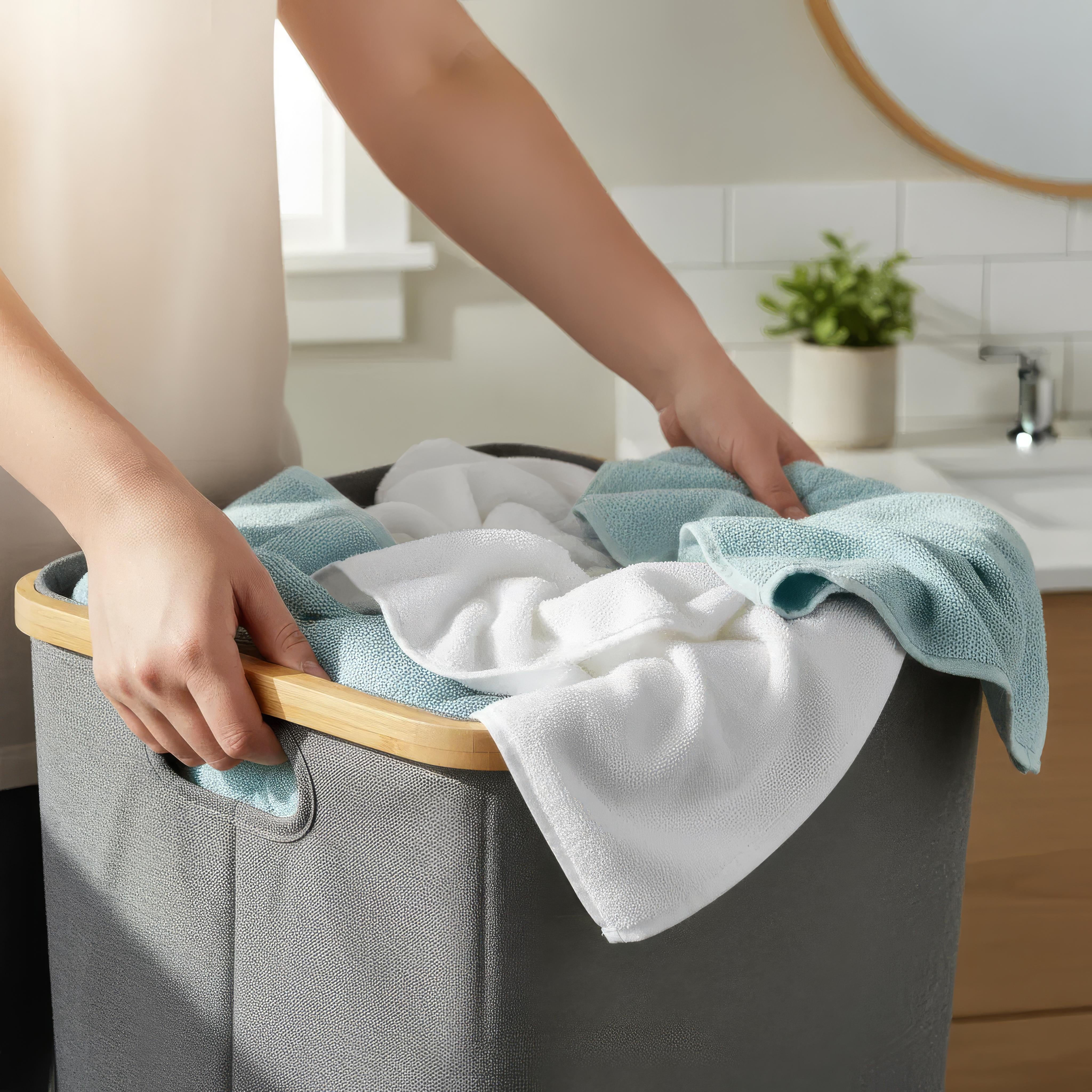 Norvik Bamboo Storage Basket – Lidded Fabric Organizer Bathroom Laundry Bin Slim Space Saving Design