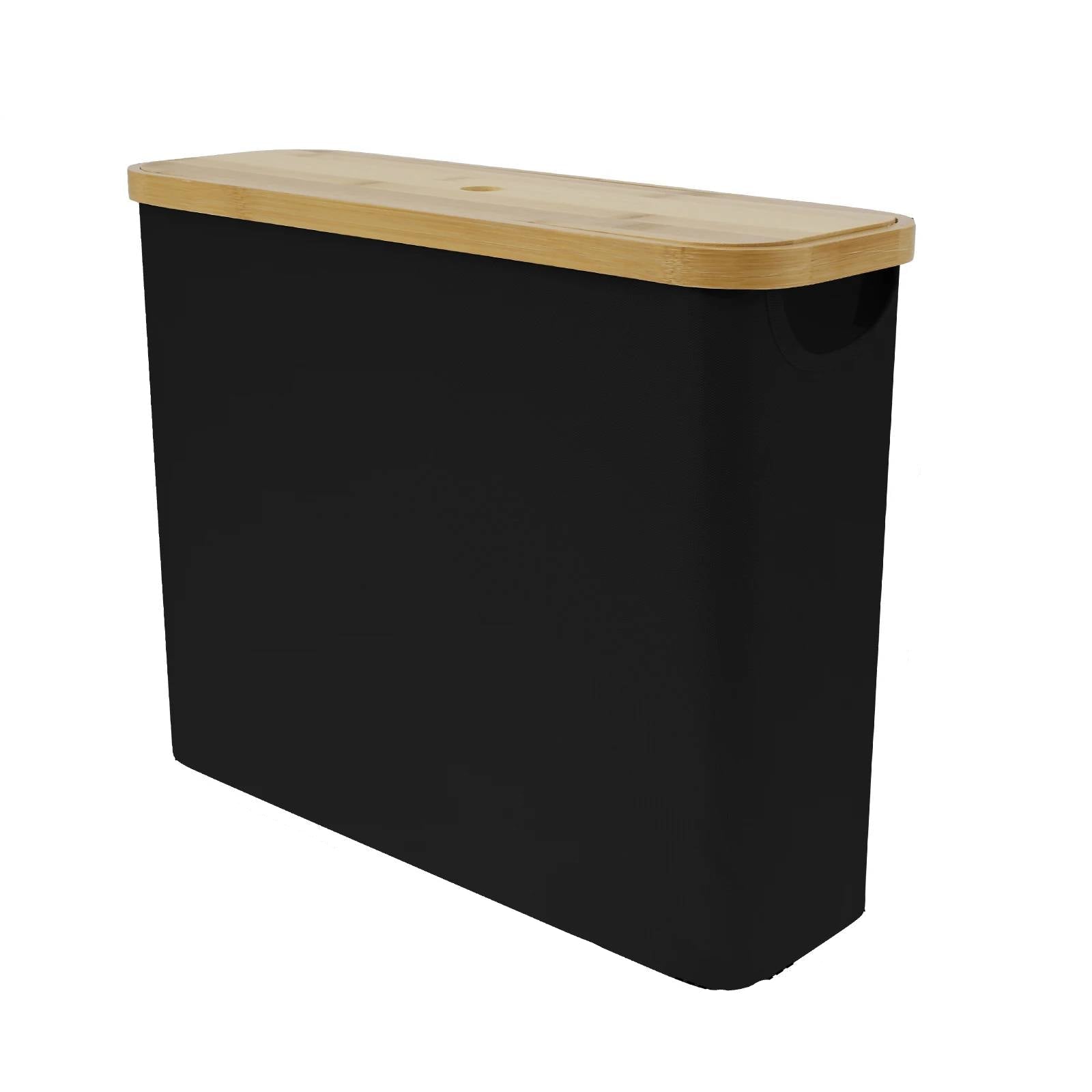 Norvik Bamboo Storage Basket – Lidded Fabric Organizer Bathroom Laundry Bin Slim Space Saving Design