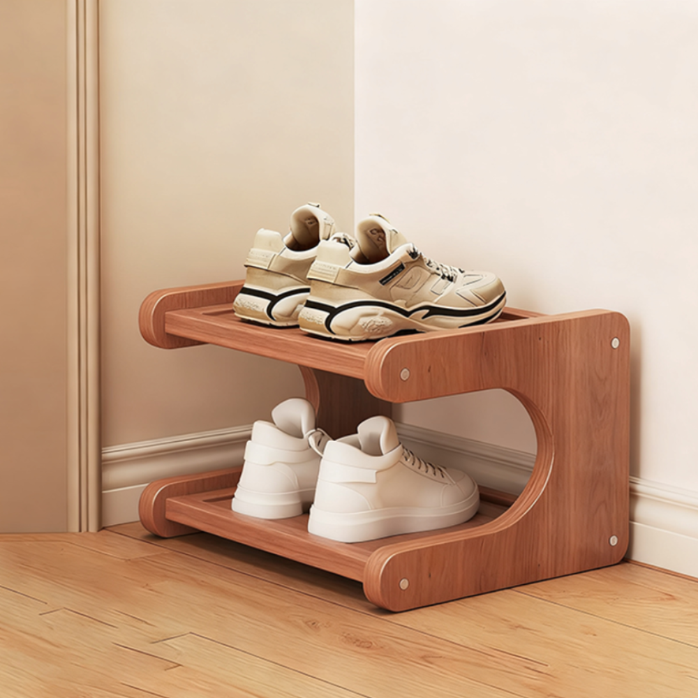 Benton Curve Shoe Rack – Bamboo 3-Tier Freestanding Entryway Organizer Storage Natural Wood Finish