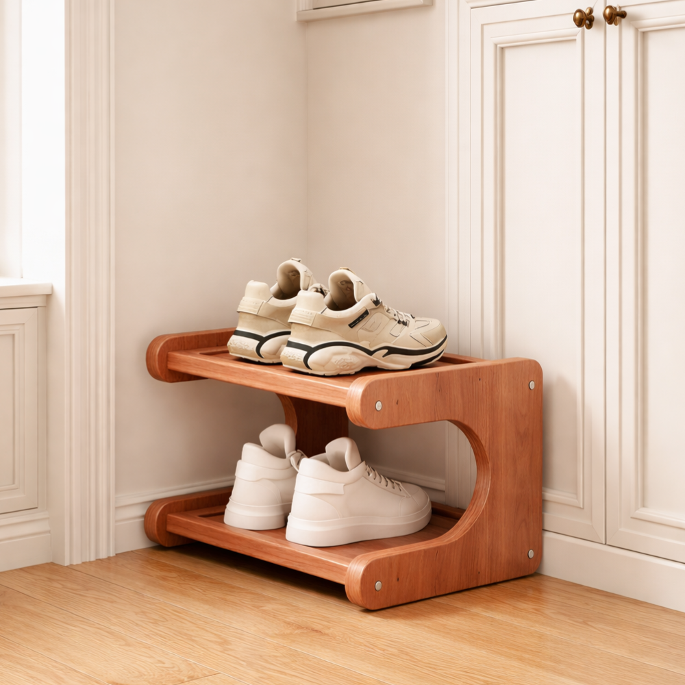 Benton Curve Shoe Rack – Bamboo 3-Tier Freestanding Entryway Organizer Storage Natural Wood Finish