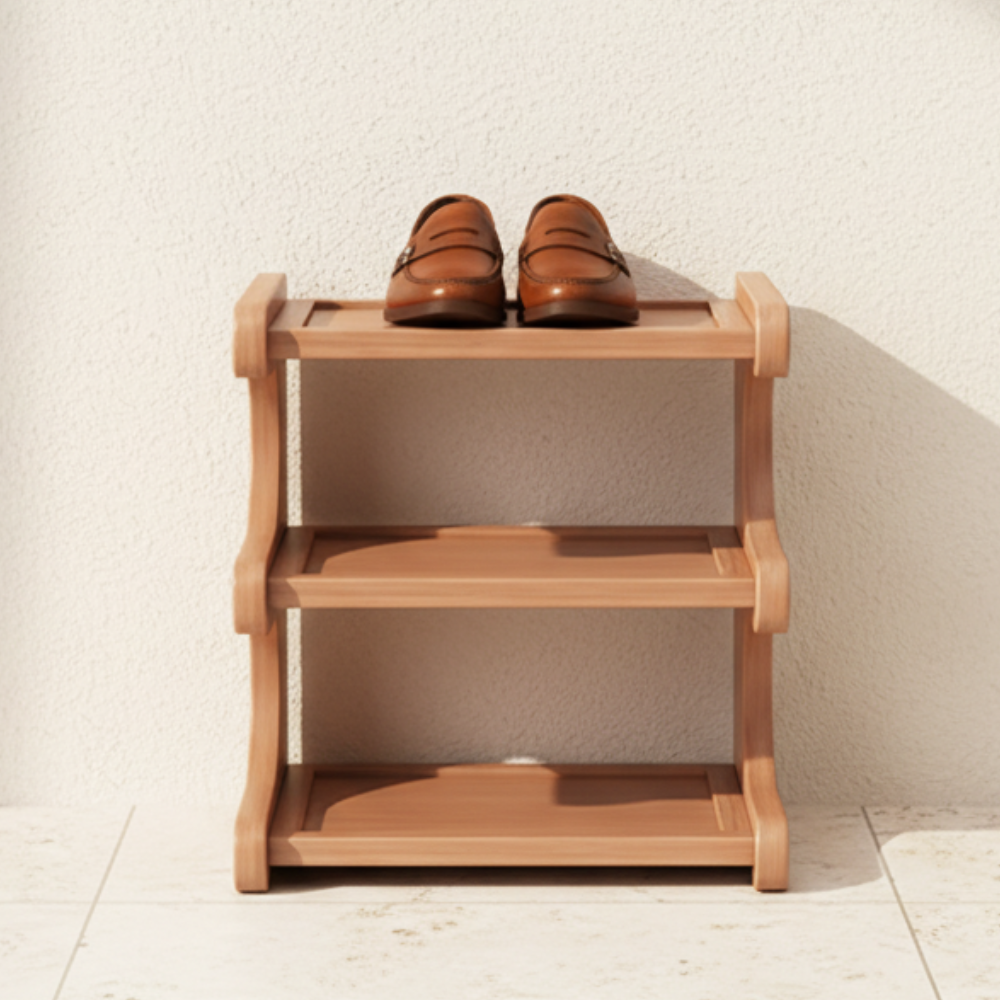 Benton Curve Shoe Rack – Bamboo 3-Tier Freestanding Entryway Organizer Storage Natural Wood Finish