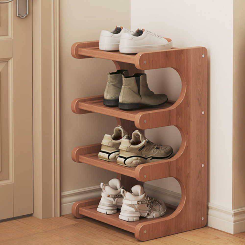 Benton Curve Shoe Rack – Bamboo 3-Tier Freestanding Entryway Organizer Storage Natural Wood Finish