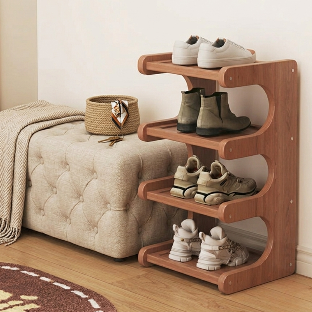 Benton Curve Shoe Rack – Bamboo 3-Tier Freestanding Entryway Organizer Storage Natural Wood Finish