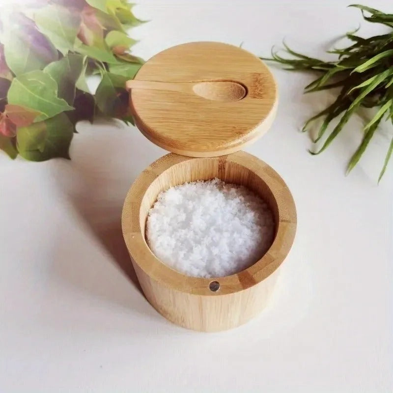 Ridlen Bamboo Storage Jar – Natural Bamboo Spice Container Magnetic Swivel Lid Kitchen Organizer