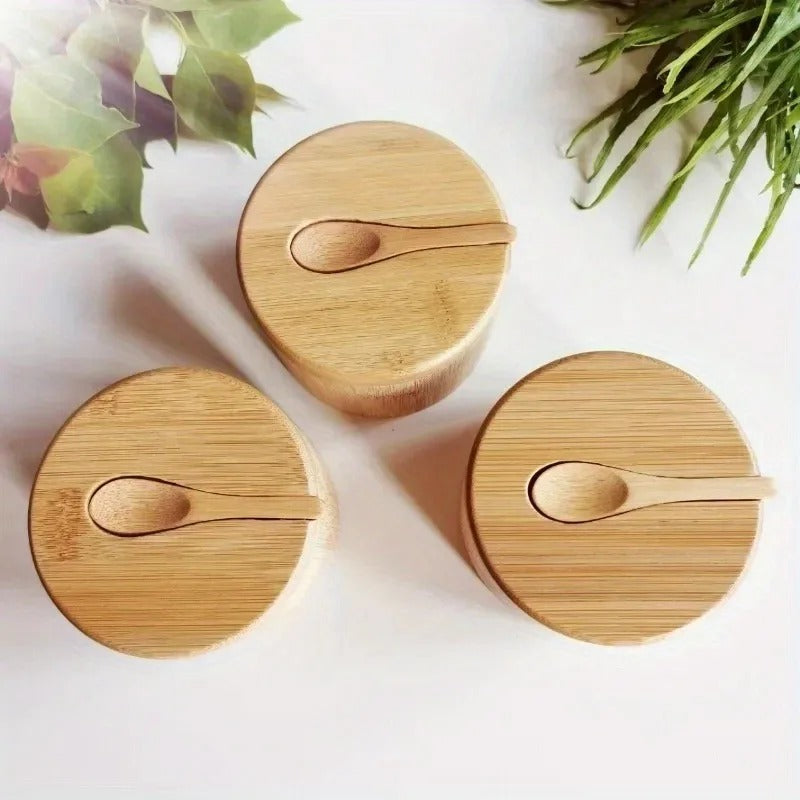 Ridlen Bamboo Storage Jar – Natural Bamboo Spice Container Magnetic Swivel Lid Kitchen Organizer