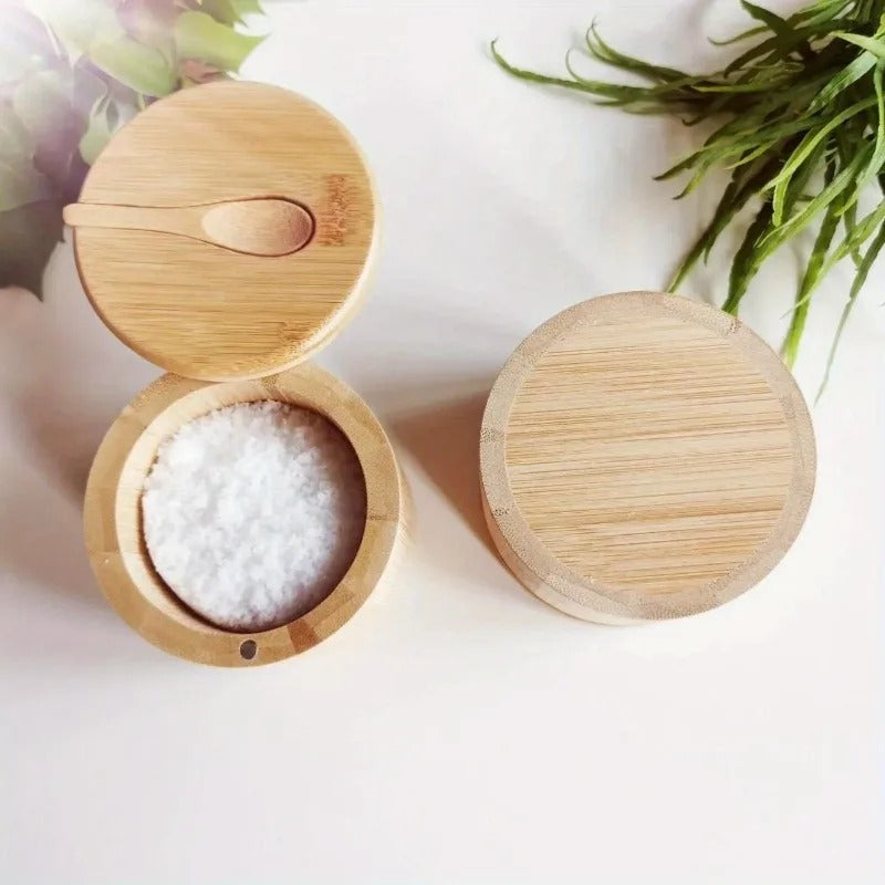 Ridlen Bamboo Storage Jar – Natural Bamboo Spice Container Magnetic Swivel Lid Kitchen Organizer