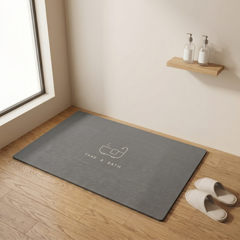 Sereni Diatomaceous Bath Mat – Absorbent Non-Slip Quick Dry Bathroom Floor Rug Dark Gray