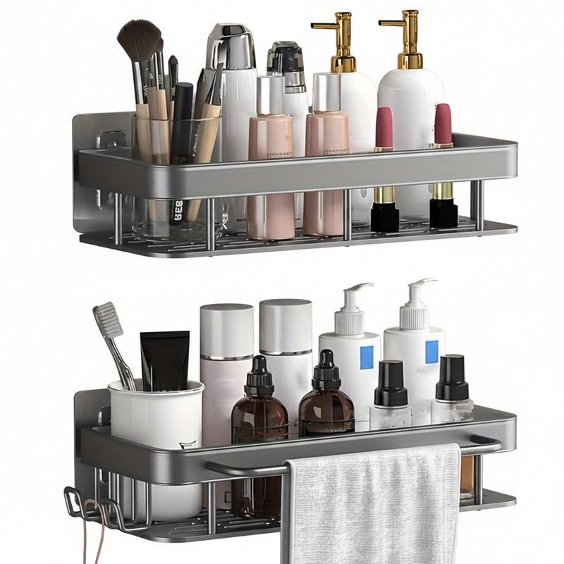 Ashvex Two Tier Bathroom Shelf – Adhesive Wall Mounted Shower Caddy Organizer Storage Rack