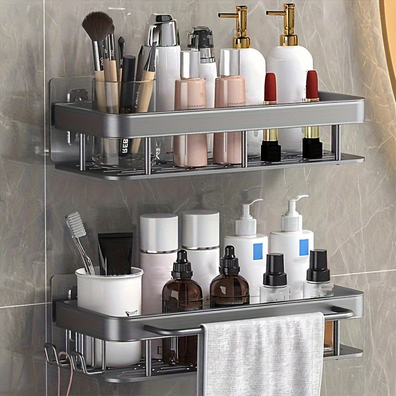 Ashvex Two Tier Bathroom Shelf – Adhesive Wall Mounted Shower Caddy Organizer Storage Rack
