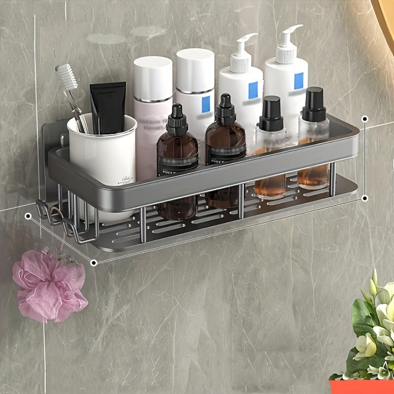 Ashvex Two Tier Bathroom Shelf – Adhesive Wall Mounted Shower Caddy Organizer Storage Rack