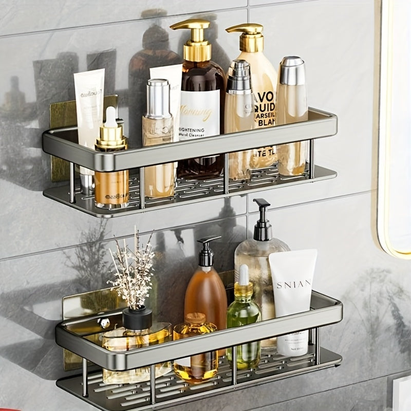 Ashvex Two Tier Bathroom Shelf – Adhesive Wall Mounted Shower Caddy Organizer Storage Rack