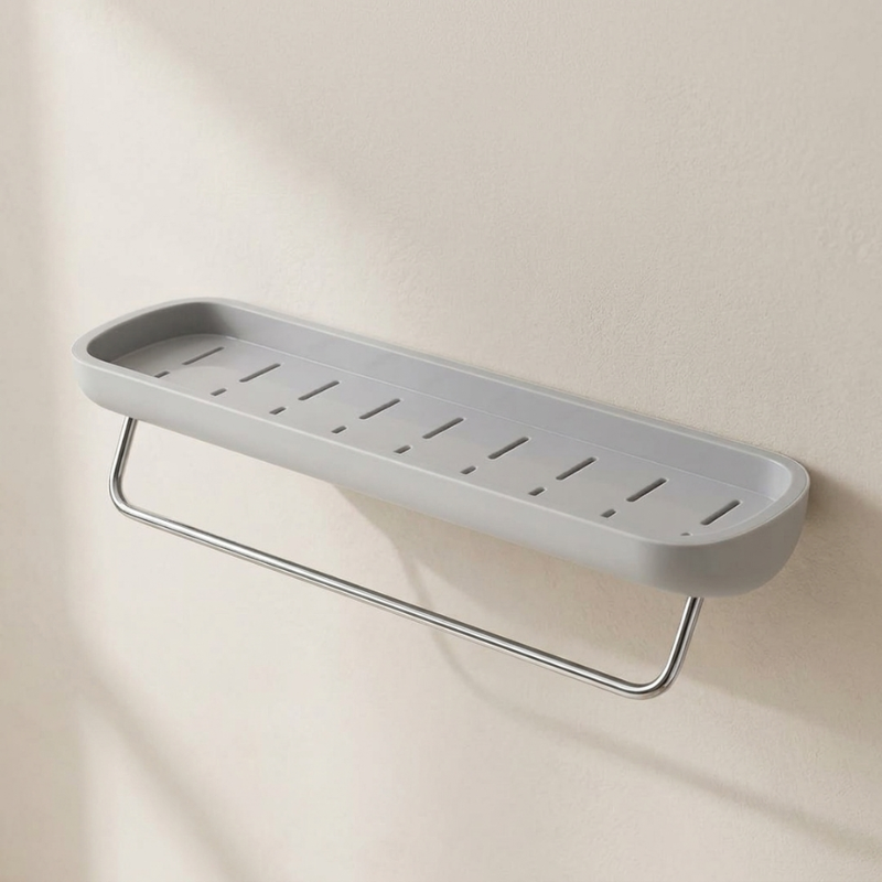 Nivera Bathroom Shelf – Wall Mounted Storage Rack Adhesive Organizer Towel Bar Holder