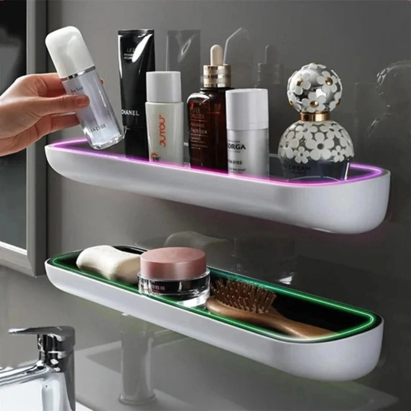 Nivera Bathroom Shelf – Wall Mounted Storage Rack Adhesive Organizer Towel Bar Holder
