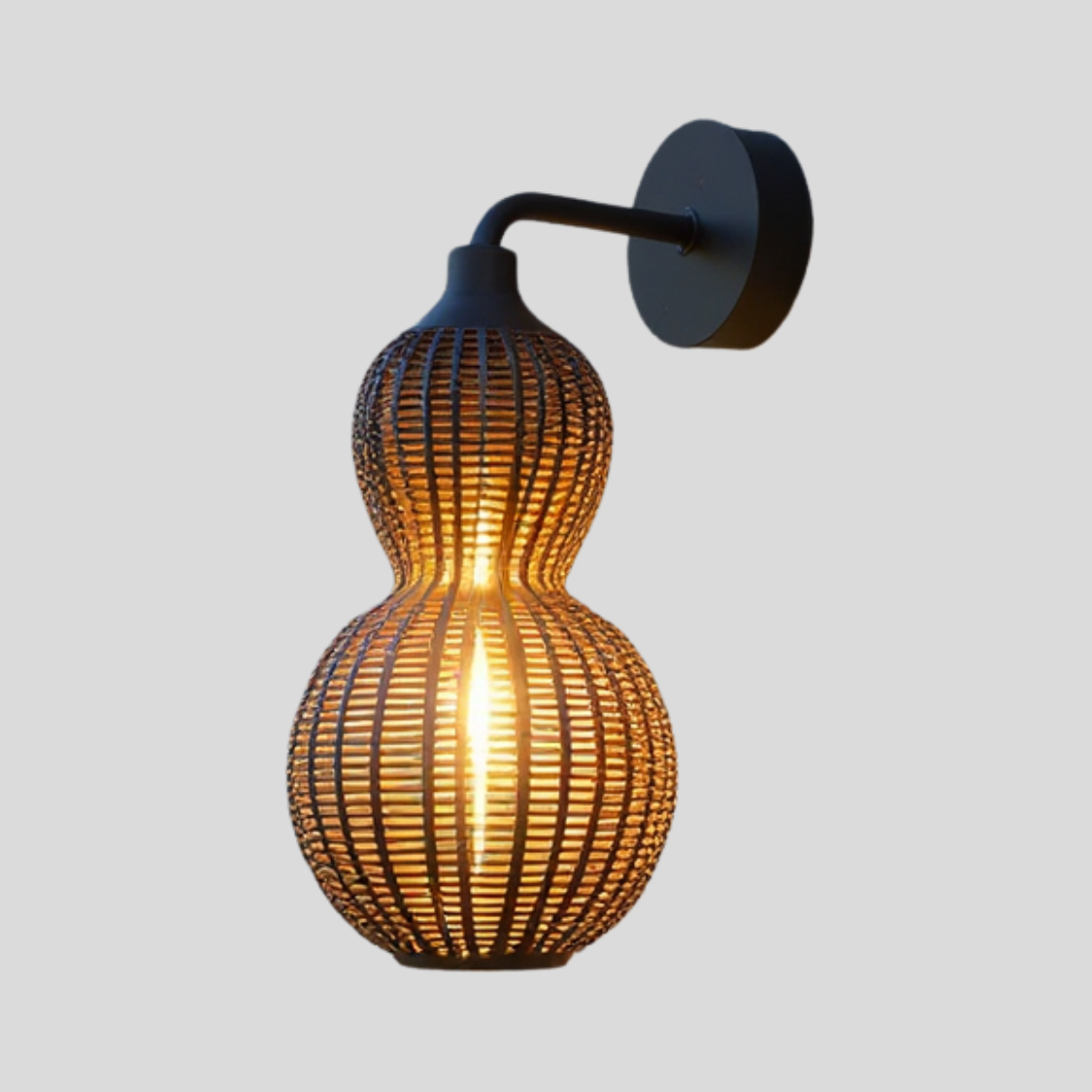 Handwoven Rattan Sconce Light – Bohemian Gourd Outdoor Indoor Fixture with Warm Ambient Glow