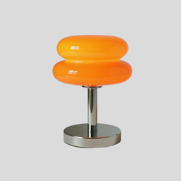 Retro Chrome Amber Glass Table Lamp – Modern Warm Glow Accent Light
